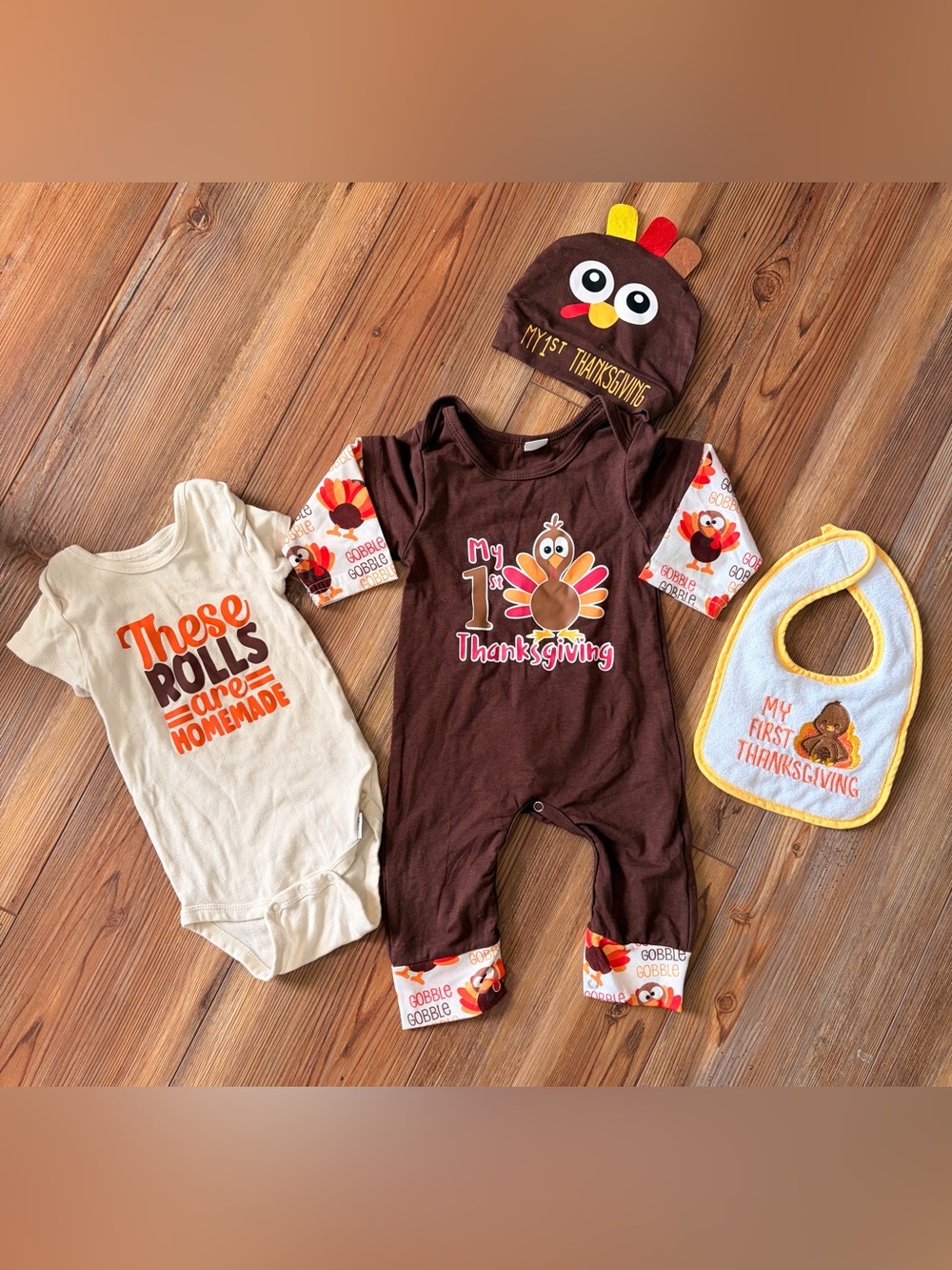 Bundle 12 Months Thanksgiving Outfits Bub Hat Bodysuit